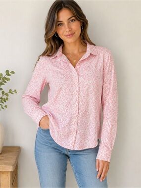 Banana Republic Non-Iron Fitted Button Down Shirt Size 14 Pink Floral Stretch